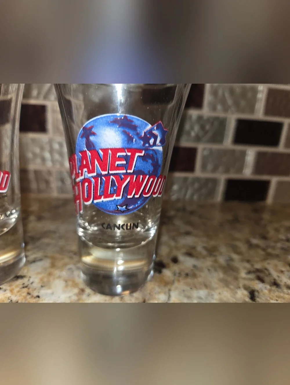 (2) Planet Hollywood Souvenir Blue & Red Logo Shot Glasses Set of 2